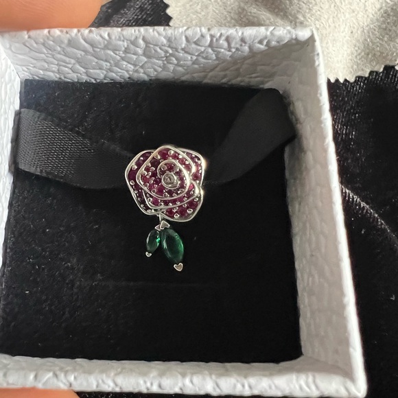 Pandora Jewelry - SPARKING ROSE IN BLOOM RED CHARM STERLING SILVER